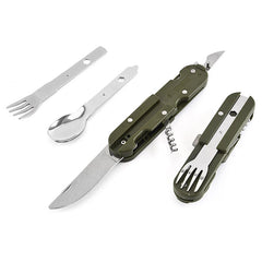 7-in-1 Camping Utensil Tool – Portable Stainless Steel Fork, Spoon, Knife & Opener Set