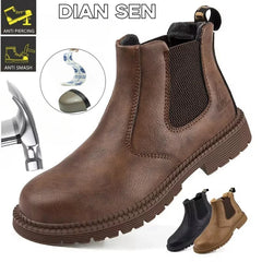 Men’s Waterproof Steel Toe Work Boots – Durable Leather Construction Shoes