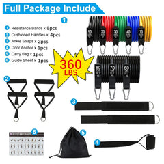 360lbs Resistance Band Set – Full-Body Workout Kit for Home Gym