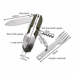 7-in-1 Camping Utensil Tool – Portable Stainless Steel Fork, Spoon, Knife & Opener Set